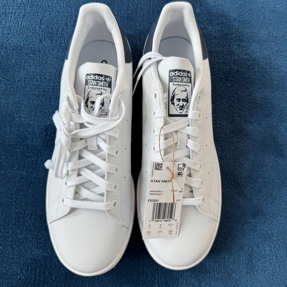 Adidas Stan Smith White/Navy Sneakers, Size 9.5 US Men's NIB NWT Unworn - Picture 4 of 5